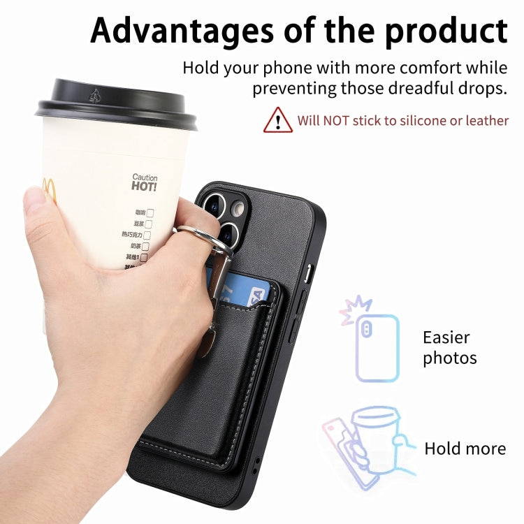 For iPhone 15 Plus Skin Feel Ring Holder Wallet Magnetic Phone Case(Black) - iPhone 15 Plus Cases by buy2fix | Online Shopping UK | buy2fix