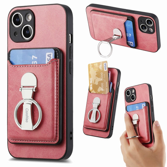 For iPhone 15 Plus Skin Feel Ring Holder Wallet Magnetic Phone Case(Pink) - iPhone 15 Plus Cases by buy2fix | Online Shopping UK | buy2fix