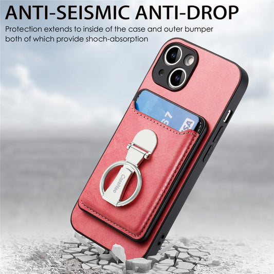 For iPhone 15 Plus Skin Feel Ring Holder Wallet Magnetic Phone Case(Pink) - iPhone 15 Plus Cases by buy2fix | Online Shopping UK | buy2fix