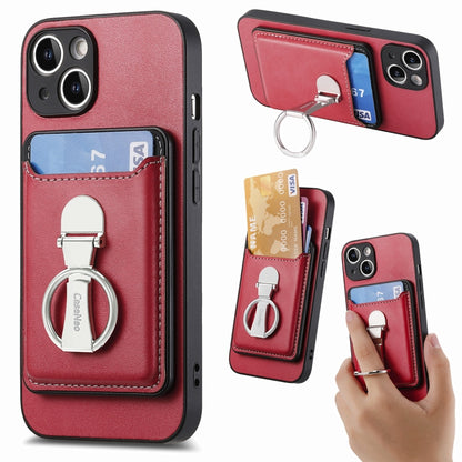 For iPhone 15 Plus Skin Feel Ring Holder Wallet Magnetic Phone Case(Red) - iPhone 15 Plus Cases by buy2fix | Online Shopping UK | buy2fix