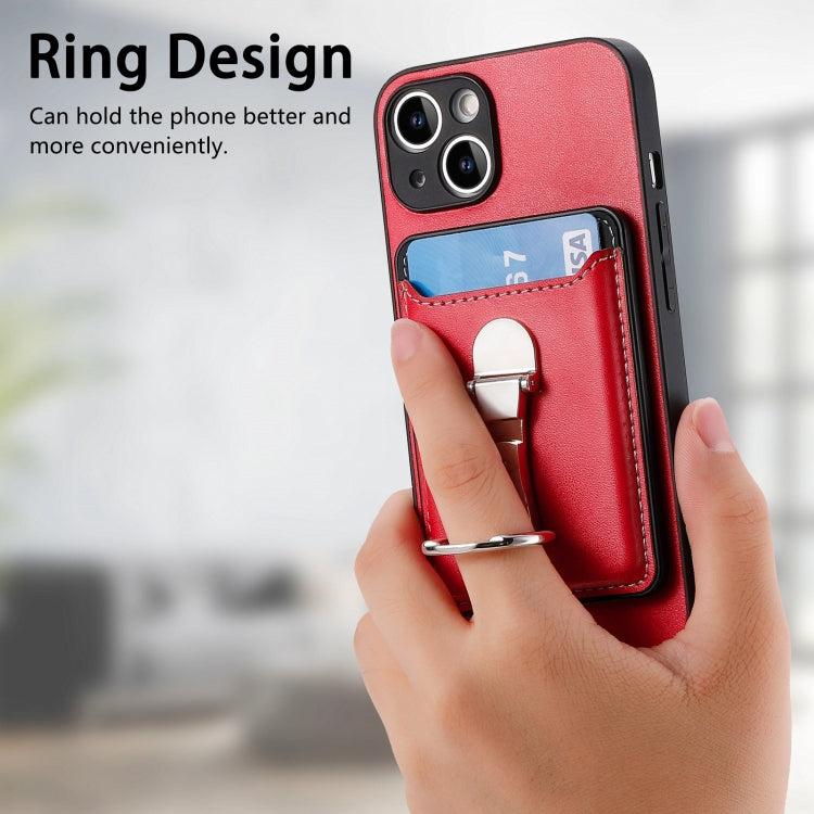 For iPhone 15 Plus Skin Feel Ring Holder Wallet Magnetic Phone Case(Red) - iPhone 15 Plus Cases by buy2fix | Online Shopping UK | buy2fix