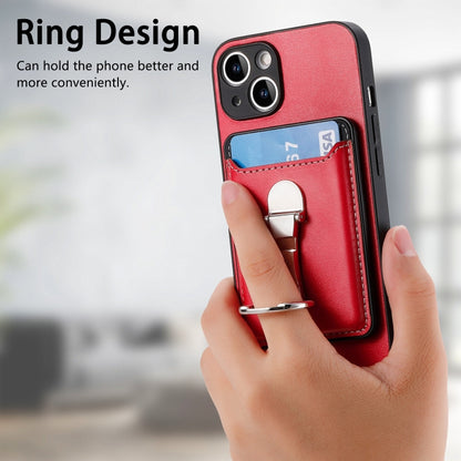 For iPhone 15 Plus Skin Feel Ring Holder Wallet Magnetic Phone Case(Red) - iPhone 15 Plus Cases by buy2fix | Online Shopping UK | buy2fix