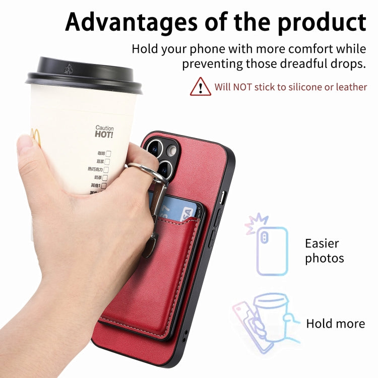 For iPhone 15 Plus Skin Feel Ring Holder Wallet Magnetic Phone Case(Red) - iPhone 15 Plus Cases by buy2fix | Online Shopping UK | buy2fix