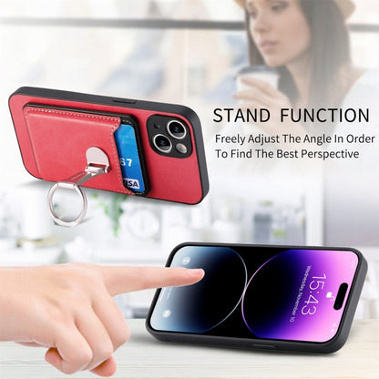 For iPhone 15 Plus Skin Feel Ring Holder Wallet Magnetic Phone Case(Red) - iPhone 15 Plus Cases by buy2fix | Online Shopping UK | buy2fix