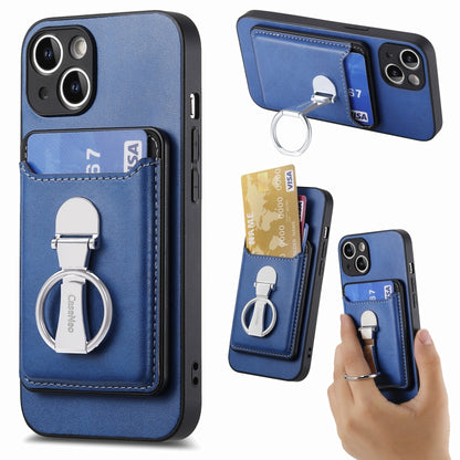 For iPhone 15 Plus Skin Feel Ring Holder Wallet Magnetic Phone Case(Blue) - iPhone 15 Plus Cases by buy2fix | Online Shopping UK | buy2fix