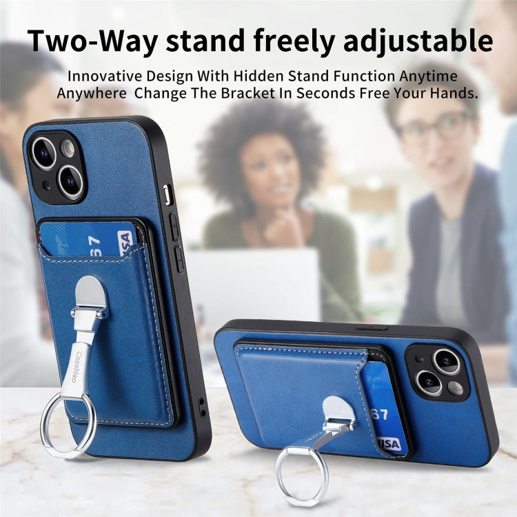 For iPhone 15 Plus Skin Feel Ring Holder Wallet Magnetic Phone Case(Blue) - iPhone 15 Plus Cases by buy2fix | Online Shopping UK | buy2fix