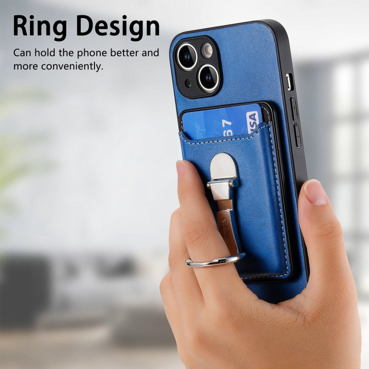 For iPhone 15 Plus Skin Feel Ring Holder Wallet Magnetic Phone Case(Blue) - iPhone 15 Plus Cases by buy2fix | Online Shopping UK | buy2fix