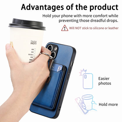 For iPhone 15 Plus Skin Feel Ring Holder Wallet Magnetic Phone Case(Blue) - iPhone 15 Plus Cases by buy2fix | Online Shopping UK | buy2fix
