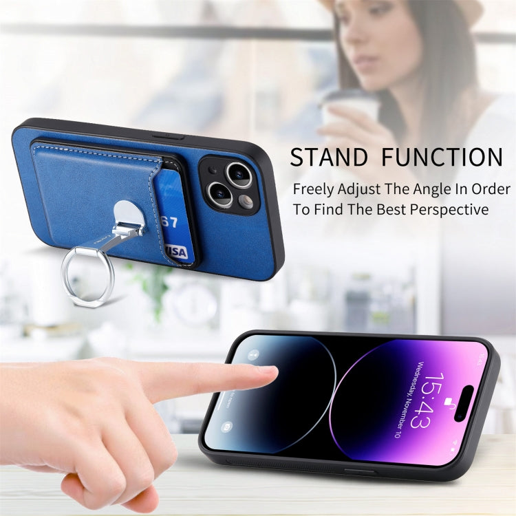 For iPhone 15 Plus Skin Feel Ring Holder Wallet Magnetic Phone Case(Blue) - iPhone 15 Plus Cases by buy2fix | Online Shopping UK | buy2fix