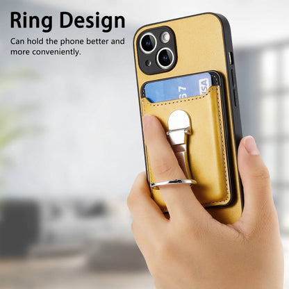 For iPhone 15 Plus Skin Feel Ring Holder Wallet Magnetic Phone Case(Yellow) - iPhone 15 Plus Cases by buy2fix | Online Shopping UK | buy2fix