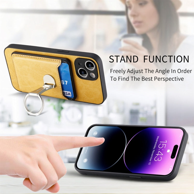 For iPhone 15 Plus Skin Feel Ring Holder Wallet Magnetic Phone Case(Yellow) - iPhone 15 Plus Cases by buy2fix | Online Shopping UK | buy2fix