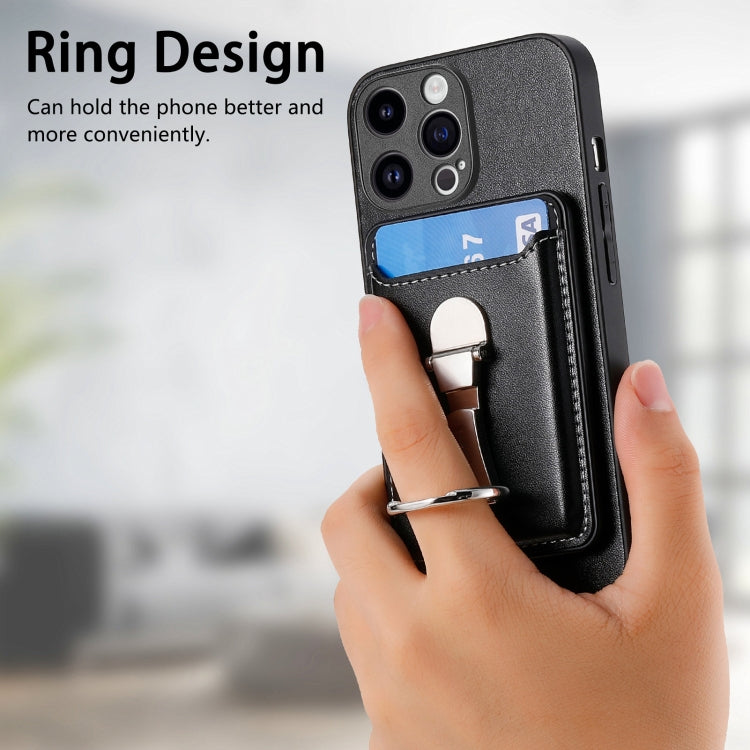 For iPhone 15 Pro Skin Feel Ring Holder Wallet Magnetic Phone Case(Black) - iPhone 15 Pro Cases by buy2fix | Online Shopping UK | buy2fix