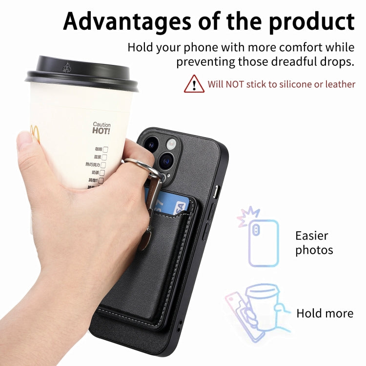 For iPhone 15 Pro Skin Feel Ring Holder Wallet Magnetic Phone Case(Black) - iPhone 15 Pro Cases by buy2fix | Online Shopping UK | buy2fix