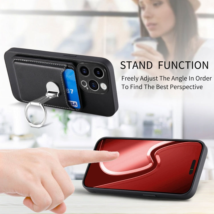 For iPhone 15 Pro Skin Feel Ring Holder Wallet Magnetic Phone Case(Black) - iPhone 15 Pro Cases by buy2fix | Online Shopping UK | buy2fix
