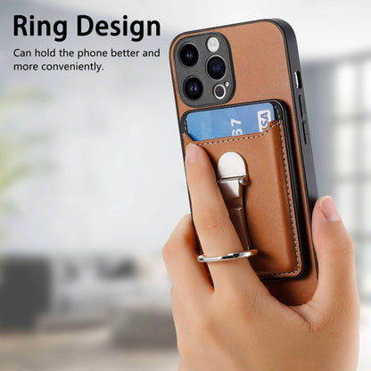For iPhone 15 Pro Skin Feel Ring Holder Wallet Magnetic Phone Case(Brown) - iPhone 15 Pro Cases by buy2fix | Online Shopping UK | buy2fix