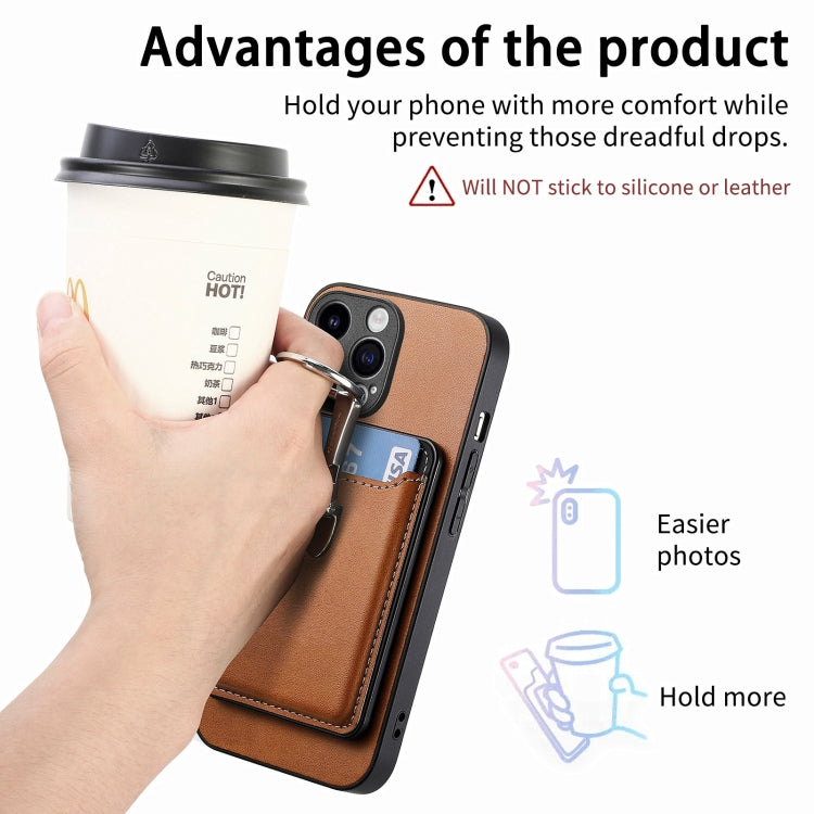 For iPhone 15 Pro Skin Feel Ring Holder Wallet Magnetic Phone Case(Brown) - iPhone 15 Pro Cases by buy2fix | Online Shopping UK | buy2fix