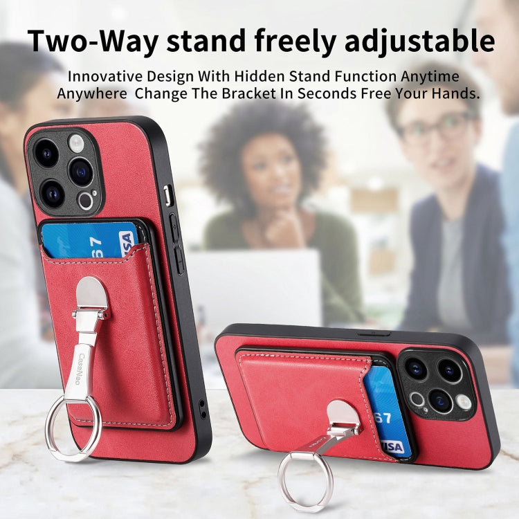 For iPhone 15 Pro Skin Feel Ring Holder Wallet Magnetic Phone Case(Red) - iPhone 15 Pro Cases by buy2fix | Online Shopping UK | buy2fix