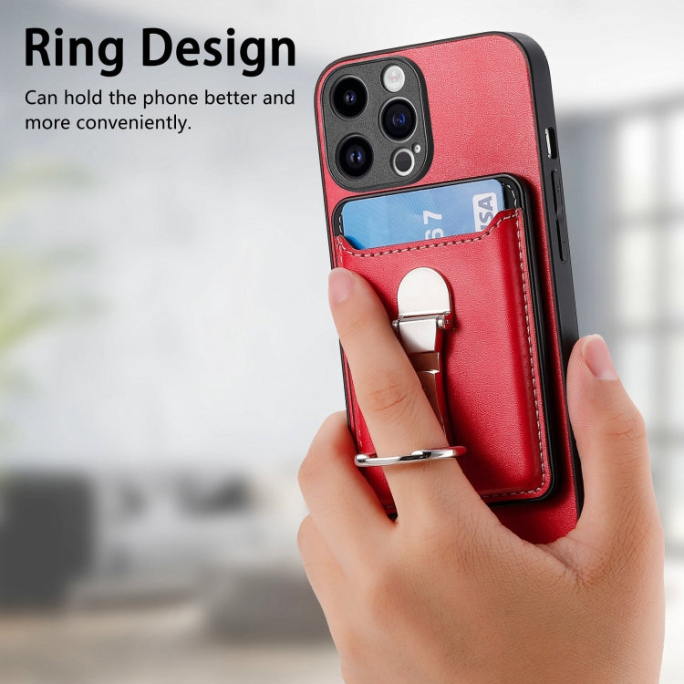 For iPhone 15 Pro Skin Feel Ring Holder Wallet Magnetic Phone Case(Red) - iPhone 15 Pro Cases by buy2fix | Online Shopping UK | buy2fix