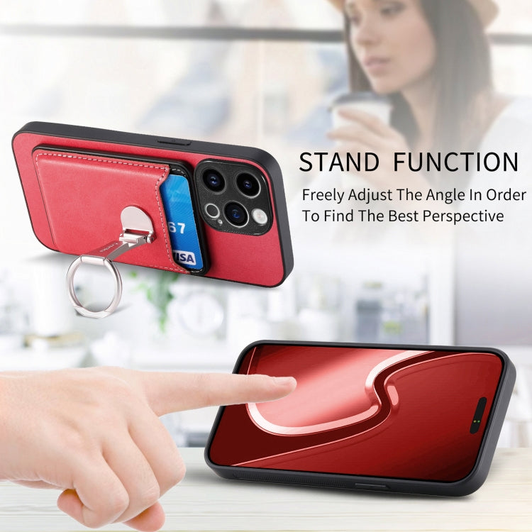 For iPhone 15 Pro Skin Feel Ring Holder Wallet Magnetic Phone Case(Red) - iPhone 15 Pro Cases by buy2fix | Online Shopping UK | buy2fix
