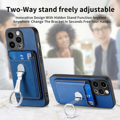 For iPhone 15 Pro Skin Feel Ring Holder Wallet Magnetic Phone Case(Blue) - iPhone 15 Pro Cases by buy2fix | Online Shopping UK | buy2fix