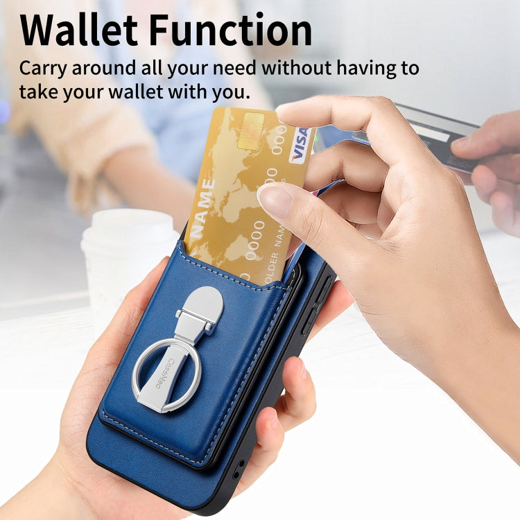 For iPhone 15 Pro Skin Feel Ring Holder Wallet Magnetic Phone Case(Blue) - iPhone 15 Pro Cases by buy2fix | Online Shopping UK | buy2fix