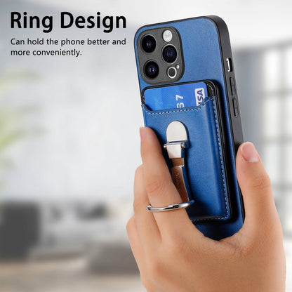 For iPhone 15 Pro Skin Feel Ring Holder Wallet Magnetic Phone Case(Blue) - iPhone 15 Pro Cases by buy2fix | Online Shopping UK | buy2fix