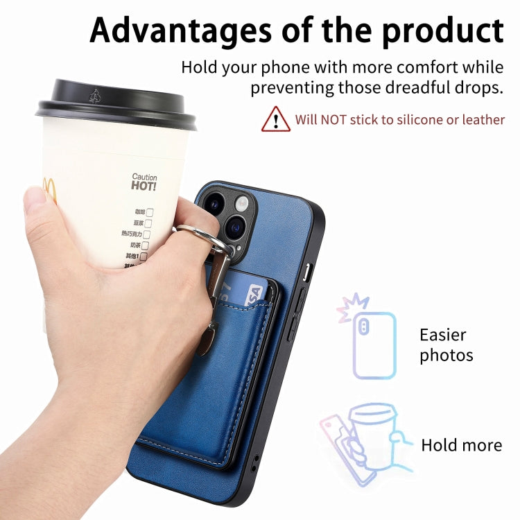 For iPhone 15 Pro Skin Feel Ring Holder Wallet Magnetic Phone Case(Blue) - iPhone 15 Pro Cases by buy2fix | Online Shopping UK | buy2fix