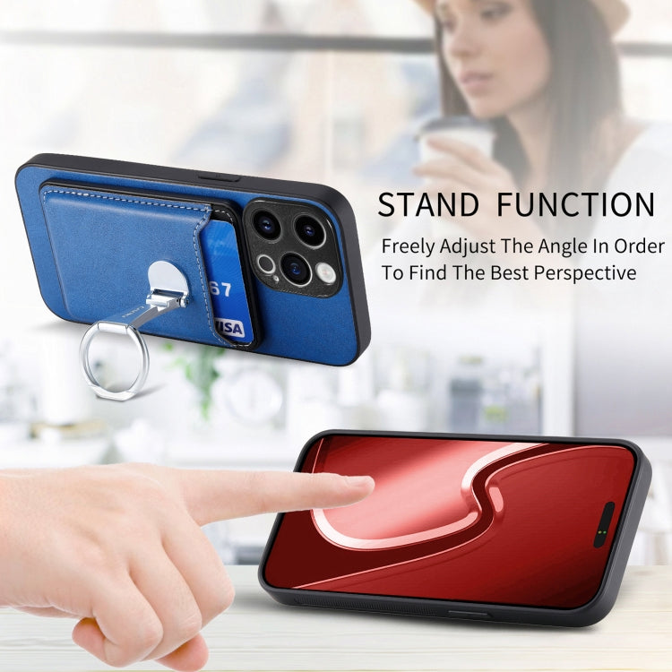 For iPhone 15 Pro Skin Feel Ring Holder Wallet Magnetic Phone Case(Blue) - iPhone 15 Pro Cases by buy2fix | Online Shopping UK | buy2fix