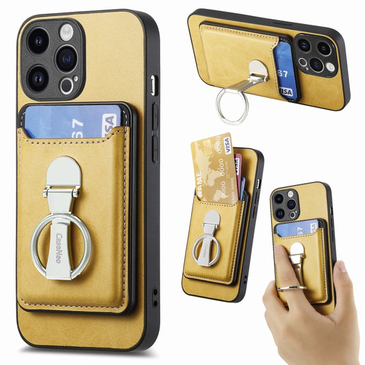 For iPhone 15 Pro Skin Feel Ring Holder Wallet Magnetic Phone Case(Yellow) - iPhone 15 Pro Cases by buy2fix | Online Shopping UK | buy2fix