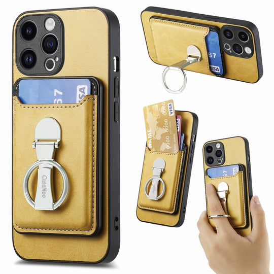 For iPhone 15 Pro Skin Feel Ring Holder Wallet Magnetic Phone Case(Yellow)