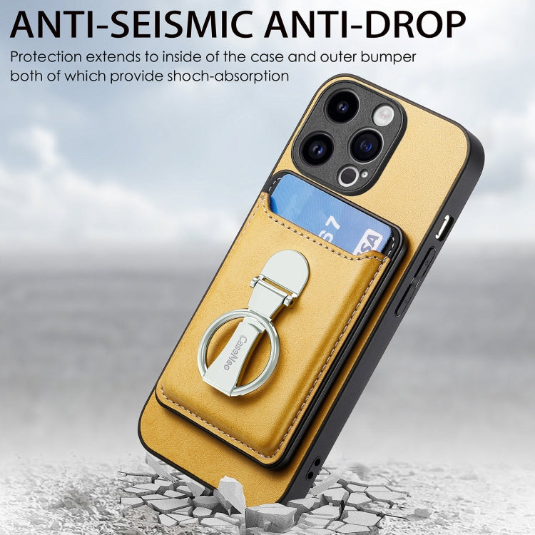 For iPhone 15 Pro Skin Feel Ring Holder Wallet Magnetic Phone Case(Yellow) - iPhone 15 Pro Cases by buy2fix | Online Shopping UK | buy2fix