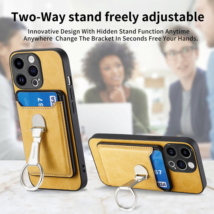 For iPhone 15 Pro Skin Feel Ring Holder Wallet Magnetic Phone Case(Yellow) - iPhone 15 Pro Cases by buy2fix | Online Shopping UK | buy2fix