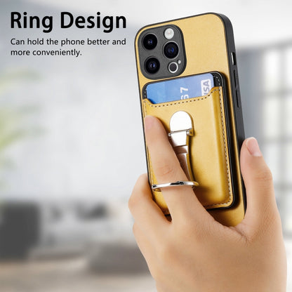 For iPhone 15 Pro Skin Feel Ring Holder Wallet Magnetic Phone Case(Yellow) - iPhone 15 Pro Cases by buy2fix | Online Shopping UK | buy2fix
