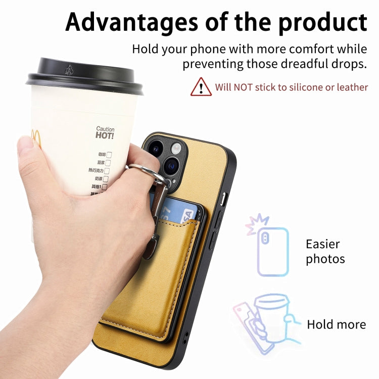 For iPhone 15 Pro Skin Feel Ring Holder Wallet Magnetic Phone Case(Yellow) - iPhone 15 Pro Cases by buy2fix | Online Shopping UK | buy2fix