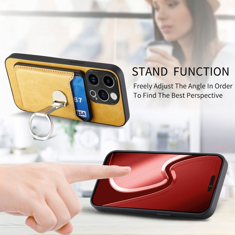 For iPhone 15 Pro Skin Feel Ring Holder Wallet Magnetic Phone Case(Yellow) - iPhone 15 Pro Cases by buy2fix | Online Shopping UK | buy2fix