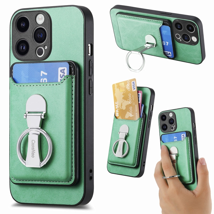 For iPhone 15 Pro Skin Feel Ring Holder Wallet Magnetic Phone Case(Green) - iPhone 15 Pro Cases by buy2fix | Online Shopping UK | buy2fix