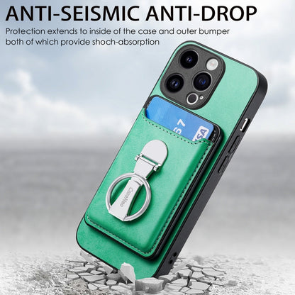 For iPhone 15 Pro Skin Feel Ring Holder Wallet Magnetic Phone Case(Green) - iPhone 15 Pro Cases by buy2fix | Online Shopping UK | buy2fix