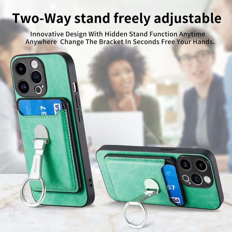 For iPhone 15 Pro Skin Feel Ring Holder Wallet Magnetic Phone Case(Green) - iPhone 15 Pro Cases by buy2fix | Online Shopping UK | buy2fix