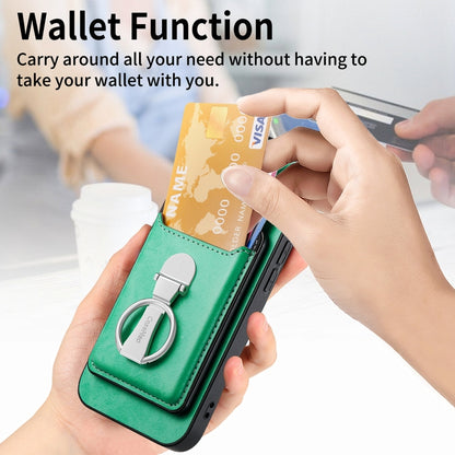 For iPhone 15 Pro Skin Feel Ring Holder Wallet Magnetic Phone Case(Green) - iPhone 15 Pro Cases by buy2fix | Online Shopping UK | buy2fix