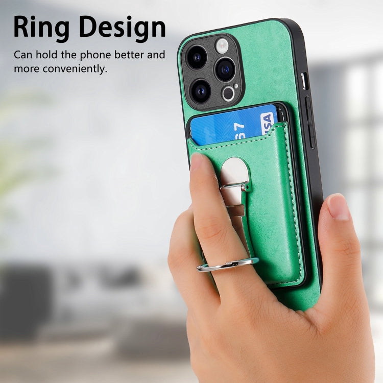 For iPhone 15 Pro Skin Feel Ring Holder Wallet Magnetic Phone Case(Green) - iPhone 15 Pro Cases by buy2fix | Online Shopping UK | buy2fix
