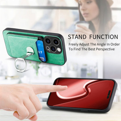 For iPhone 15 Pro Skin Feel Ring Holder Wallet Magnetic Phone Case(Green) - iPhone 15 Pro Cases by buy2fix | Online Shopping UK | buy2fix