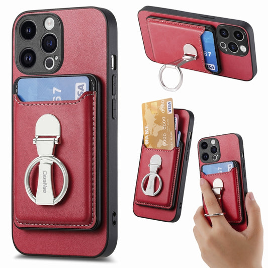 For iPhone 15 Skin Feel Ring Holder Wallet Magnetic Phone Case(Red) - iPhone 15 Cases by buy2fix | Online Shopping UK | buy2fix
