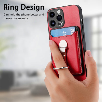 For iPhone 15 Skin Feel Ring Holder Wallet Magnetic Phone Case(Red) - iPhone 15 Cases by buy2fix | Online Shopping UK | buy2fix