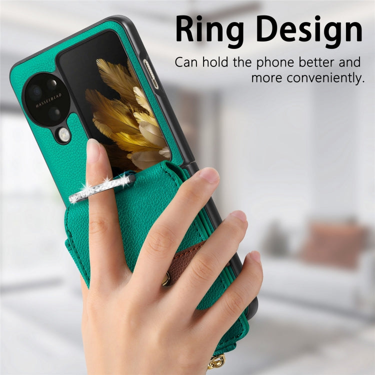 For OPPO Find N3 Flip Vertical Flip Zipper Wallet Ring Leather Phone Case(Green) - Find N3 Flip Cases by buy2fix | Online Shopping UK | buy2fix