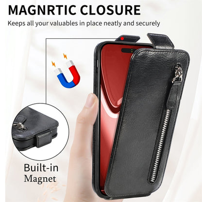 For iPhone 16 Zipper Wallet Vertical Flip Leather Phone Case(Black) - iPhone 16 Cases by buy2fix | Online Shopping UK | buy2fix