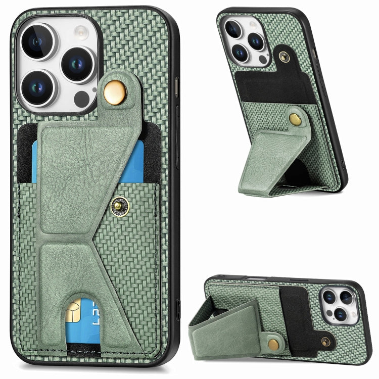 For iPhone 16 Pro Carbon Fiber Wallet Flip Card K-shaped Holder Phone Case(Green) - iPhone 16 Pro Cases by buy2fix | Online Shopping UK | buy2fix