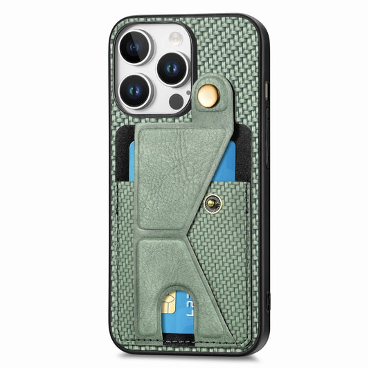 For iPhone 16 Pro Max Carbon Fiber Wallet Flip Card K-shaped Holder Phone Case(Green) by buy2fix