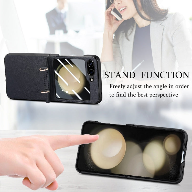 For Samsung Galaxy Z Flip5 5G Crossbody Litchi Texture PU Integrated Phone Case(Black) - Galaxy Z Flip5 Cases by buy2fix | Online Shopping UK | buy2fix