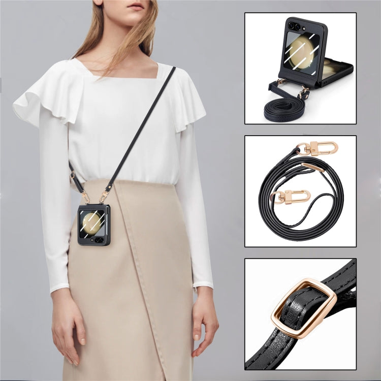 For Samsung Galaxy Z Flip5 5G Crossbody Litchi Texture PU Integrated Phone Case(Black) - Galaxy Z Flip5 Cases by buy2fix | Online Shopping UK | buy2fix