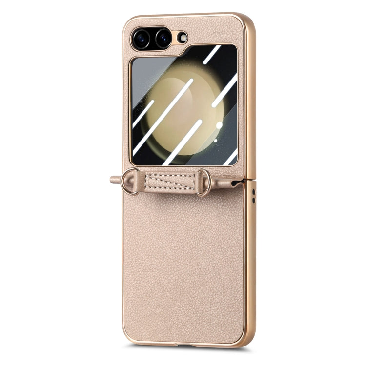 For Samsung Galaxy Z Flip5 5G Crossbody Litchi Texture PU Integrated Phone Case(Khaki) - Galaxy Z Flip5 Cases by buy2fix | Online Shopping UK | buy2fix